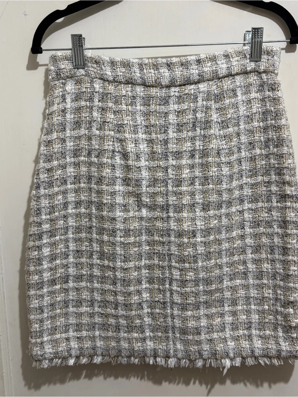 Ann Taylor Bouclé Cream Button-Front Mini Skirt